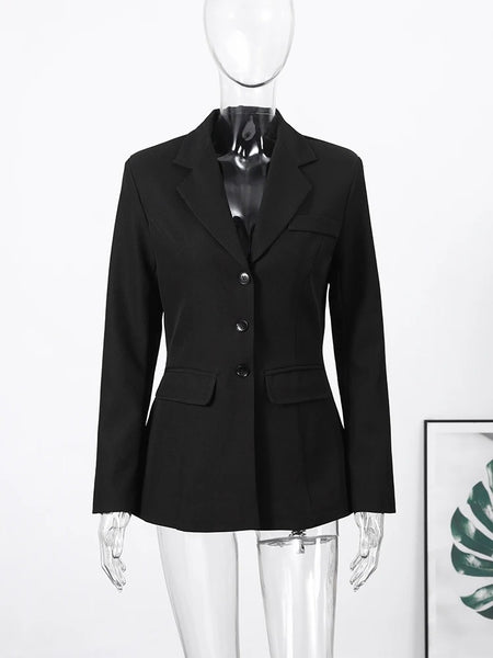 Women's Slim Waist-Cinched Blazer with a Deep V-Neck and Single-Breasted Front in Gray or Black