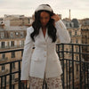 Women's Slim Waist-Cinched Blazer with a Deep V-Neck and Single-Breasted Front in Gray or Black