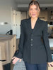 Women's Slim Waist-Cinched Blazer with a Deep V-Neck and Single-Breasted Front in Gray or Black