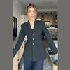 Women's Slim Waist-Cinched Blazer with a Deep V-Neck and Single-Breasted Front in Gray or Black