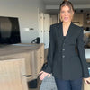 Women's Slim Waist-Cinched Blazer with a Deep V-Neck and Single-Breasted Front in Gray or Black