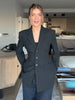 Women's Tailored V-Neck Blazer with a Three-Button Front in Gray or Black