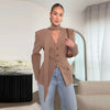 Women's Slim V-Neck Blazer with a Scarf Detail in Brown or Black