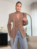 Women's Slim V-Neck Blazer with a Scarf Detail in Brown or Black