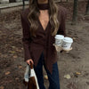 Women's Slim V-Neck Blazer with a Scarf Detail in Brown or Black