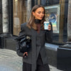 Women's Slim V-Neck Blazer with a Scarf Detail in Brown or Black