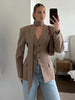 Women's Slim V-Neck Blazer with a Scarf Detail in Brown or Black