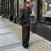 Women's Slim V-Neck Blazer with a Scarf Detail in Brown or Black