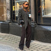 Women's Slim V-Neck Blazer with a Scarf Detail in Brown or Black