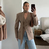 Women's Slim V-Neck Blazer with a Scarf Detail in Brown or Black