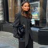 Women's Slim V-Neck Blazer with a Scarf Detail in Brown or Black