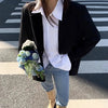 Women's Loose Fit Blazer with Notched Lapels and Long Sleeves in Black or Dark Grey for Spring and Autumn