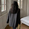 Women's Loose Fit Blazer with Notched Lapels and Long Sleeves in Black or Dark Grey for Spring and Autumn
