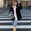 Women's Loose Fit Blazer with Notched Lapels and Long Sleeves in Black or Dark Grey for Spring and Autumn