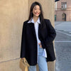 Women's Loose Fit Blazer with Notched Lapels and Long Sleeves in Black or Dark Grey for Spring and Autumn