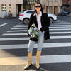 Women's Loose Fit Blazer with Notched Lapels and Long Sleeves in Black or Dark Grey for Spring and Autumn