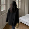 Women's Loose Fit Blazer with Notched Lapels and Long Sleeves in Black or Dark Grey for Spring and Autumn