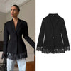 Women's Fitted Blazer with Lace Details and Long Sleeves in Black or White