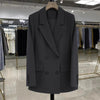 Women's Loose Fit Double Breasted Blazer with Long Sleeves and Flap Pockets for Spring and Autumn