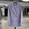 Women's Loose Fit Double Breasted Blazer with Long Sleeves and Flap Pockets for Spring and Autumn