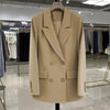 Women's Loose Fit Double Breasted Blazer with Long Sleeves and Flap Pockets for Spring and Autumn