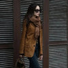 Women's Coffee-Brown Suede-Effect Blazer Jacket with a Notched Collar