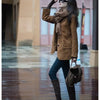 Women's Coffee-Brown Suede-Effect Blazer Jacket with a Notched Collar