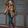 Women's Coffee-Brown Suede-Effect Blazer Jacket with a Notched Collar