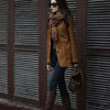Women's Coffee-Brown Suede-Effect Blazer Jacket with a Notched Collar