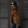 Women's Coffee-Brown Suede-Effect Blazer Jacket with a Notched Collar