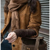 Women's Coffee-Brown Suede-Effect Blazer Jacket with a Notched Collar
