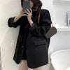 Women's Black Single-Breasted Blazer with Long Sleeves and Front Pockets for Spring and Autumn
