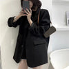 Women's Black Single-Breasted Blazer with Long Sleeves and Front Pockets for Spring and Autumn
