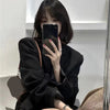 Women's Black Single-Breasted Blazer with Long Sleeves and Front Pockets for Spring and Autumn