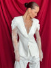 Women's Black Lace-Patchwork Blazer with a Deep V-Neck and Long Sleeves
