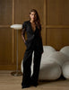 Women's Black Lace-Patchwork Blazer with a Deep V-Neck and Long Sleeves