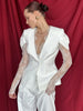 Women's Black Lace-Patchwork Blazer with a Deep V-Neck and Long Sleeves