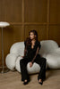 Women's Black Lace-Patchwork Blazer with a Deep V-Neck and Long Sleeves