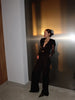 Women's Black Lace-Patchwork Blazer with a Deep V-Neck and Long Sleeves