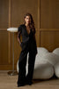 Women's Black Lace-Patchwork Blazer with a Deep V-Neck and Long Sleeves
