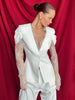 Women's Black Lace-Patchwork Blazer with a Deep V-Neck and Long Sleeves