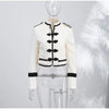 Women's Cropped Napoleon Blazer with Frog Closures and Patchwork Panels