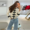 Women's Cropped Napoleon Blazer with Frog Closures and Patchwork Panels