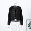 Women's Cropped Napoleon Blazer with Frog Closures and Patchwork Panels