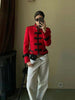 Women's Cropped Napoleon Blazer with Frog Closures and Patchwork Panels