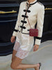 Women's Cropped Napoleon Blazer with Frog Closures and Patchwork Panels