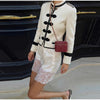 Women's Cropped Napoleon Blazer with Frog Closures and Patchwork Panels
