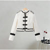 Women's Cropped Napoleon Blazer with Frog Closures and Patchwork Panels