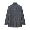 Women's Gray Plaid Blazer with a Stand Collar and Asymmetrical Pockets