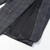 Women's Gray Plaid Blazer with a Stand Collar and Asymmetrical Pockets